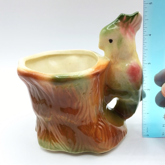 Vintage Parrot/Bird on a Tree Stump Ceramic Planter Vase - Picture 9 of 10